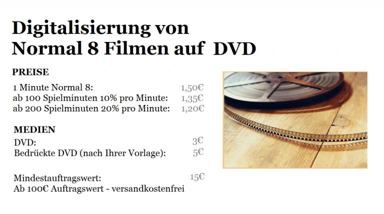 Digitalisierung von Normal 8 Filmen auf DVD
