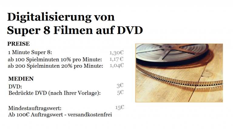 Digitalisierung von Super 8 Filmen auf DVD