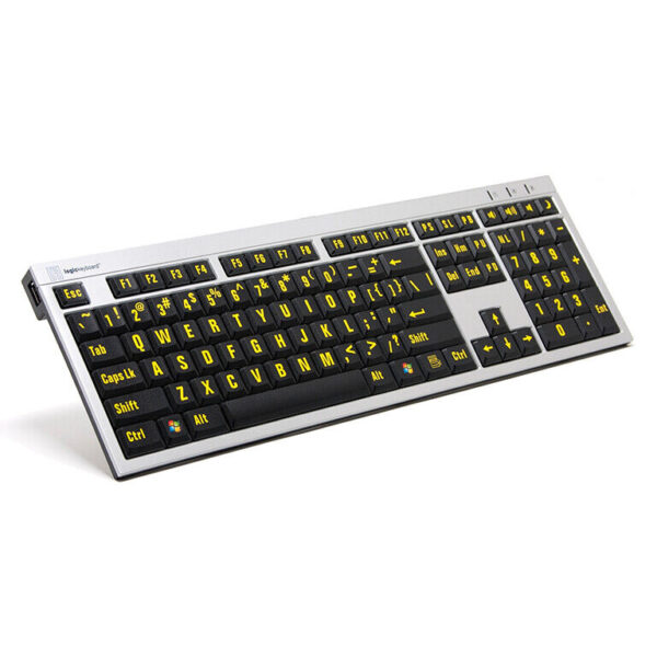 Logickeyboard XL-Print Slim Alu Yellow on Black fr. (PC)
