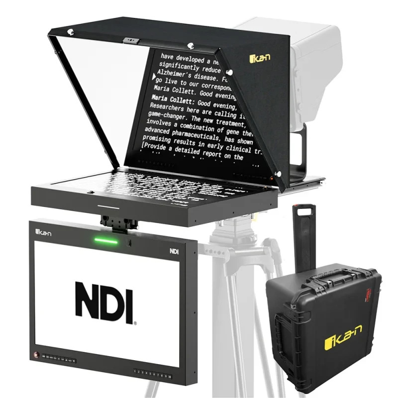 Ikan Aura 19" POE++ NDI Teleprompter&NDI Talent Mon.w/ Full NDI Enc./Dec. Travel
